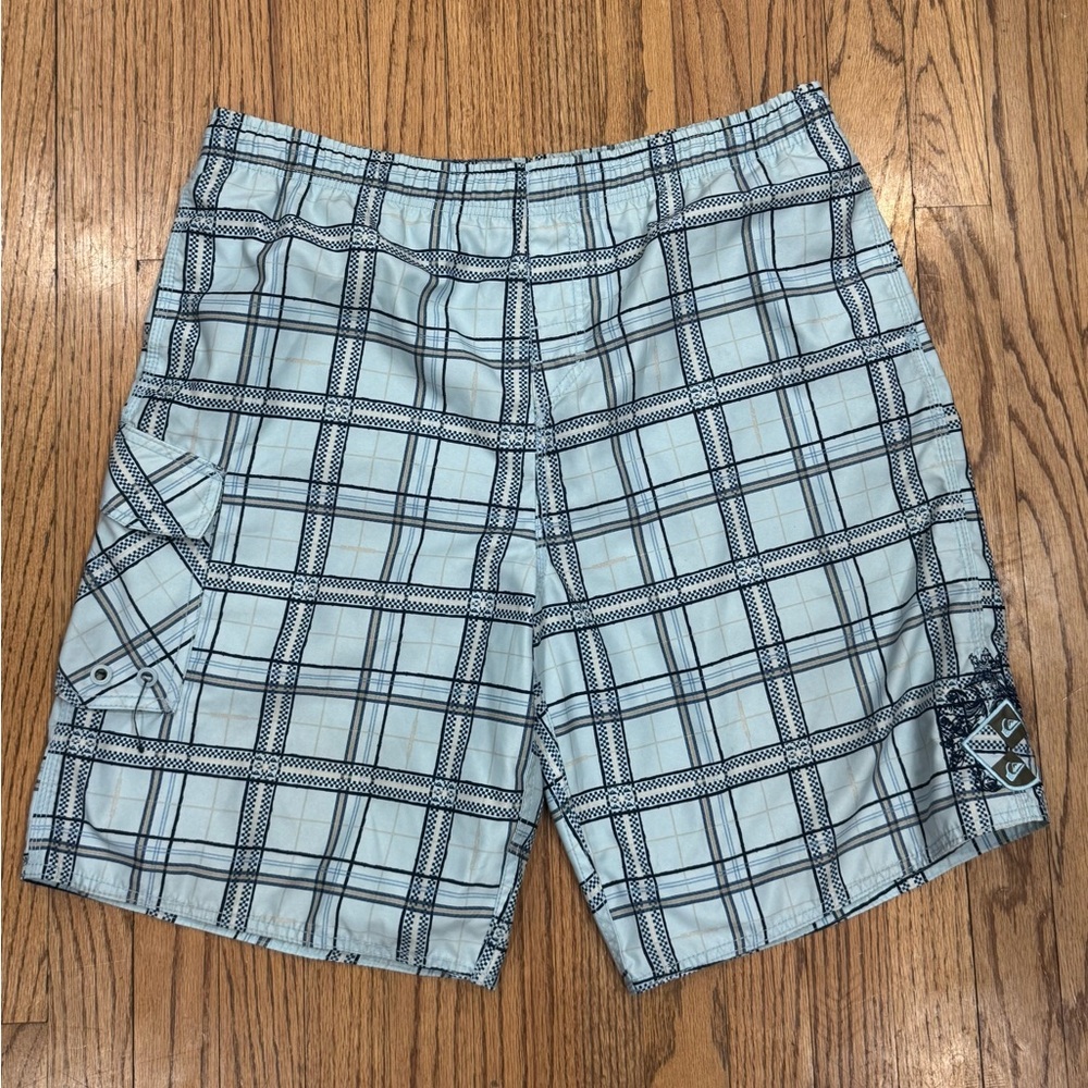 Quiksilver Blue Plaid Swim Trunks